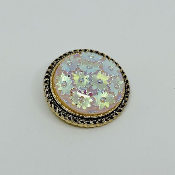 Unbranded Jewelry - VTG West Germany Scarf Clip Floral Purple Iridescent 1.25" Gold Tone Estate